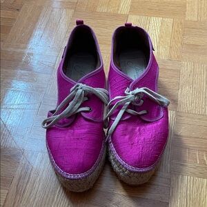 Bright Pink Women’s Espadrille Lace-Up Platform Shoes